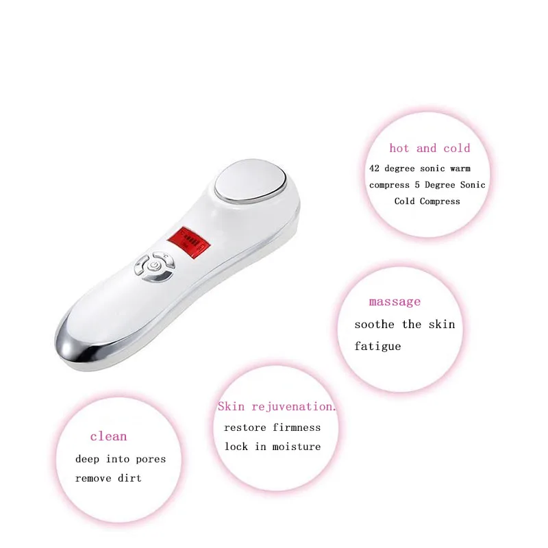 Ultrasonic Vibration Thermal Cooling System Skin Firming Rejuvenation Sonic Hot and Cold Facial Beauty Massager