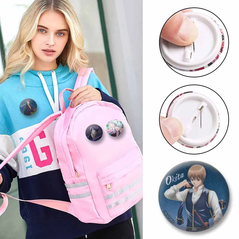 Anime Character Gintoki Sakata Kagura Toshiro Hijikata Badge Gintama Cartoon Brooch for Bag Hat Decor Friend Jewelry Pins Gifts