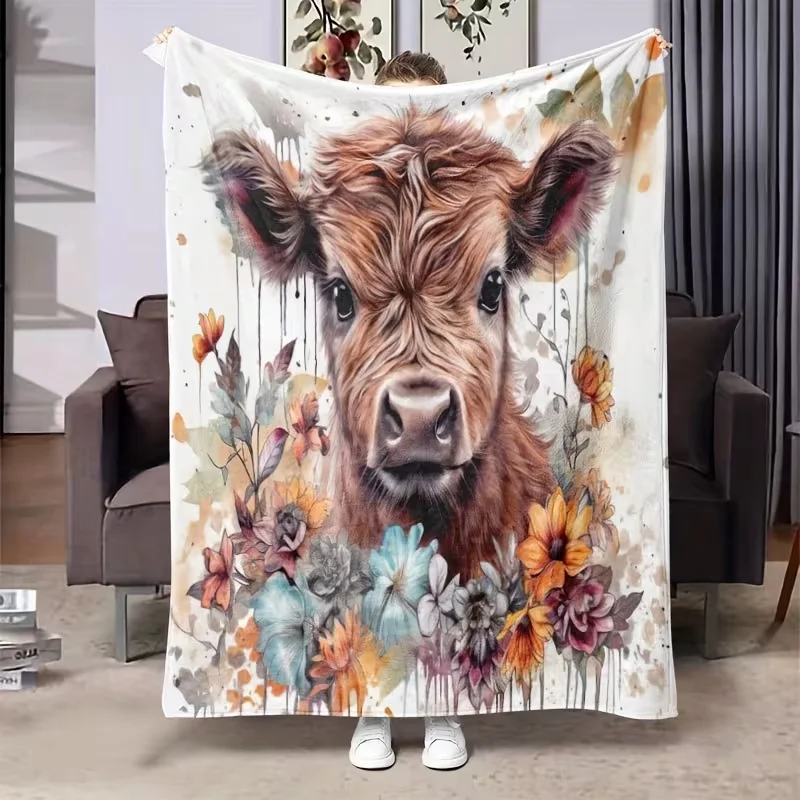 1pc Brown Cow Blanket Feelings Flannel Blanket Suitable for Outdoor, Indoor, Camping Sofa Bed Office, Shawl Blankets