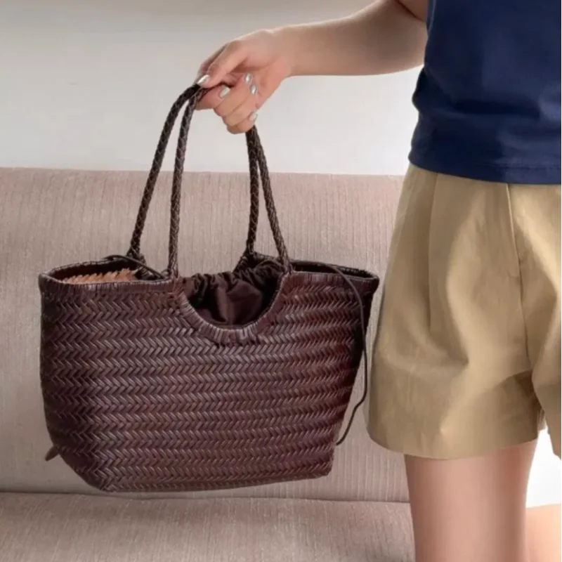 Französische Handgewebte Damen-Tragetasche Große Gemüsekorb-Tasche mit Lässiger Innentasche zum Einkaufen Schulter- und Unterarm-Tragetasche – Detail 13