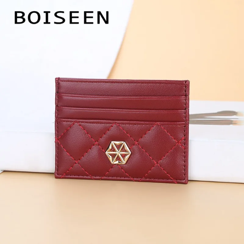 Baellerry Women's Boho Embroidery Card Case Ultra Slim Mini Wallet Card Holder Female Mini Plaid Purse High Quality Fashion New