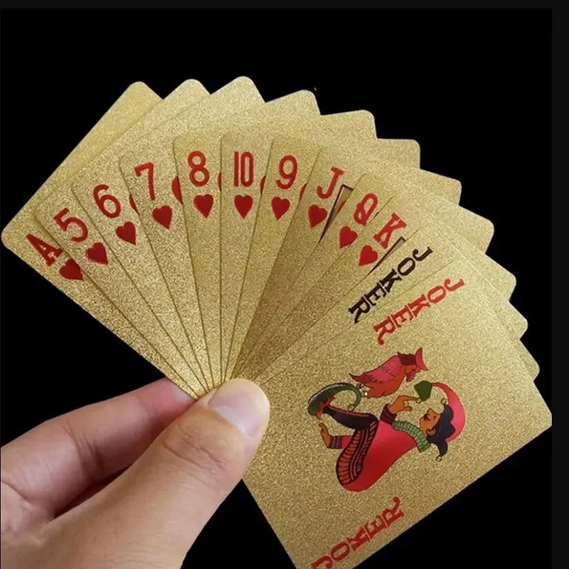 24K Goldเล่นไพ่พลาสติกเกมโป๊กเกอร์ดาดฟ้าฟอยล์Pokers Pack Magicกันน้ําการ์ดของขวัญคอลเลกชันเกม