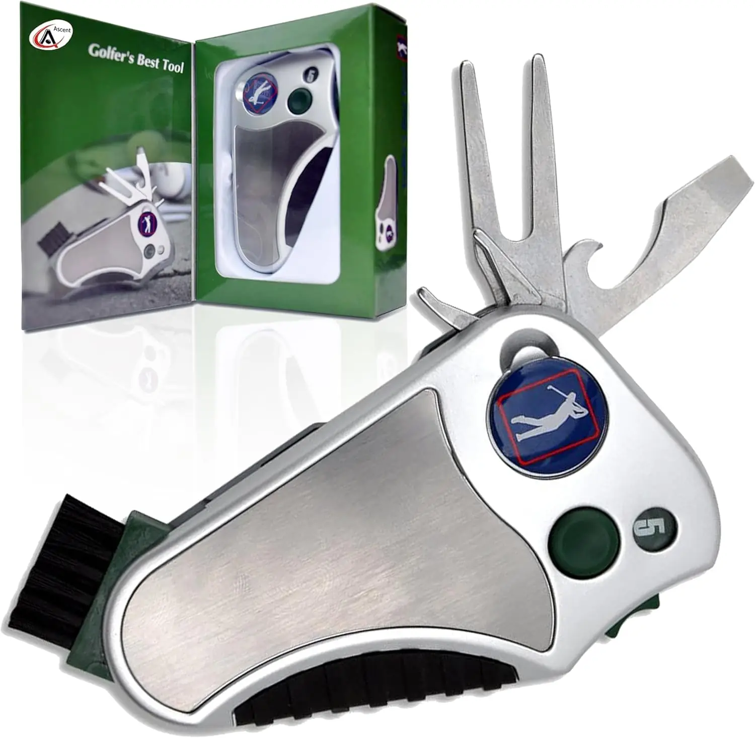 

6-in-1 Golf Multitool: Stroke Counter, Divot Repair, Brush, Ball Marker, Cleat Tightener & Club Cleaner