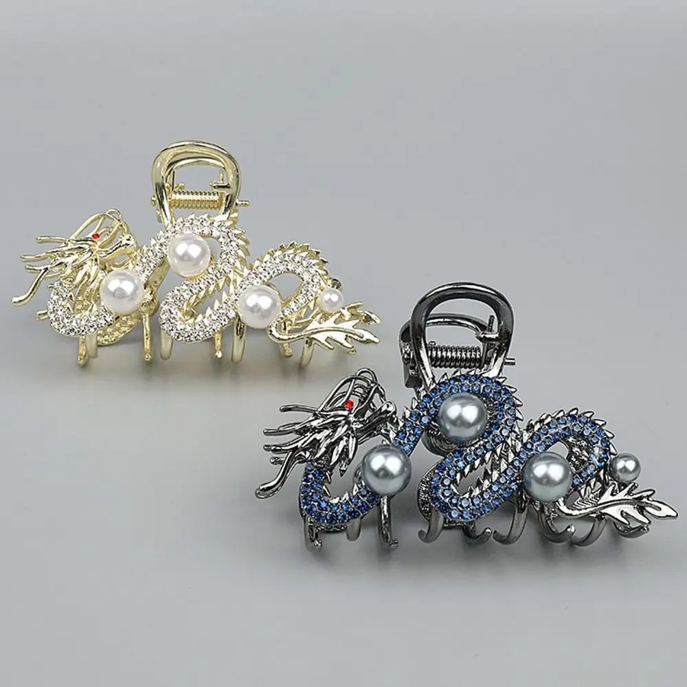 Chinese Style Hair Clips High Quality with Pearl Rhinestone Hair Comb Dragon Shaped Alloy Metal Rhinestone Hairpin Women