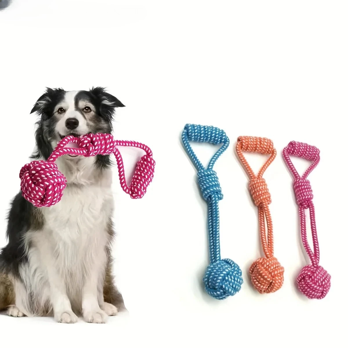 2pcs Durable Dog Rope Toy with Ball - All-Breed Chew and Tug Plaything Random Color Selection