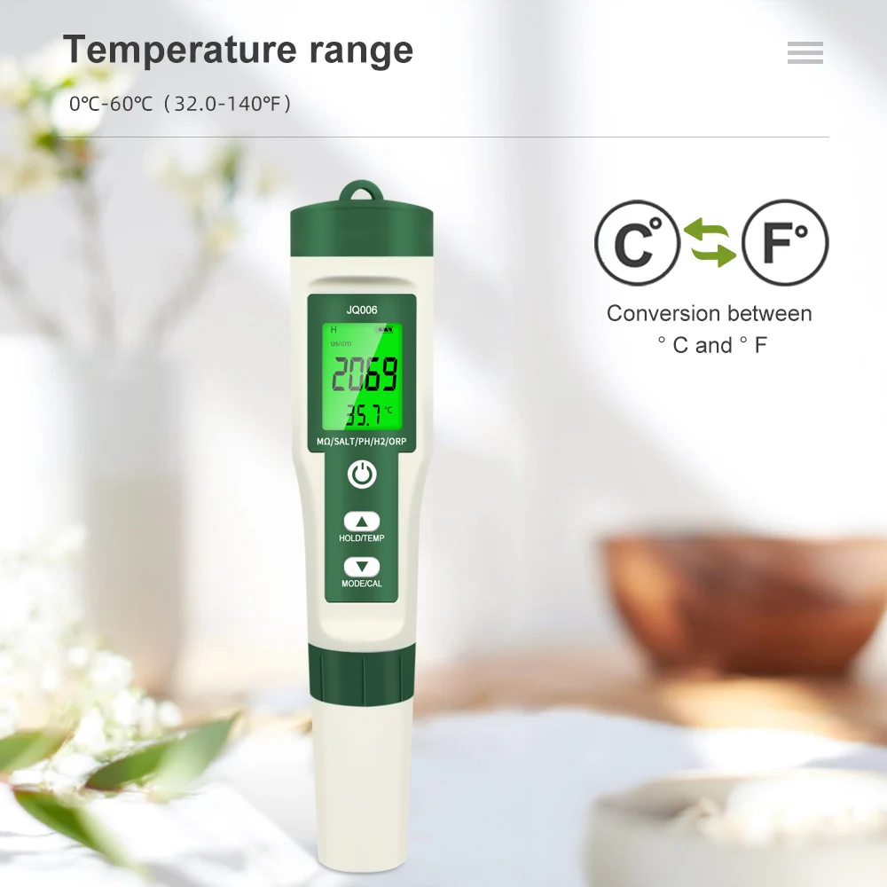 10 in 1 Water Quality Tester PH TDS EC SALT TEMP S.G ORP H2 Fertile Resistivity Meter Portable Test Pen for Pools Aquariums