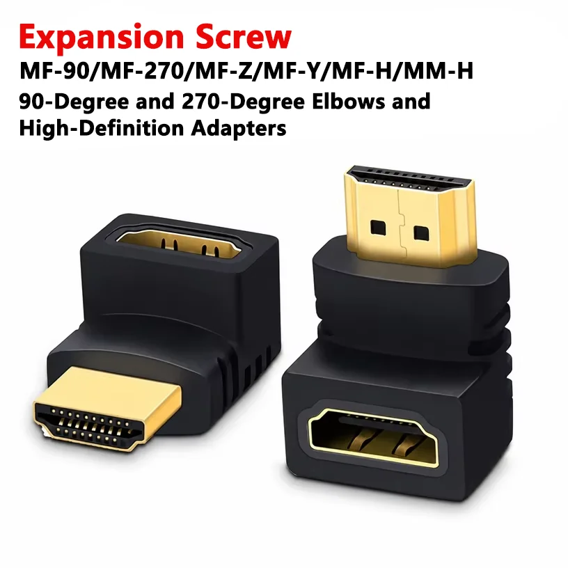 HDMI Cable Adapter 90/270-Degree Right-Angle Male to Female Compatible with HD Adapters TVs and Laptops Supports 4K 2K and 1080p