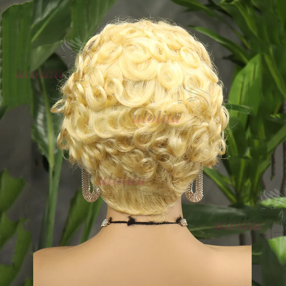 Women's Honey Blonde Chic Short Deep Wave Glueless Wig