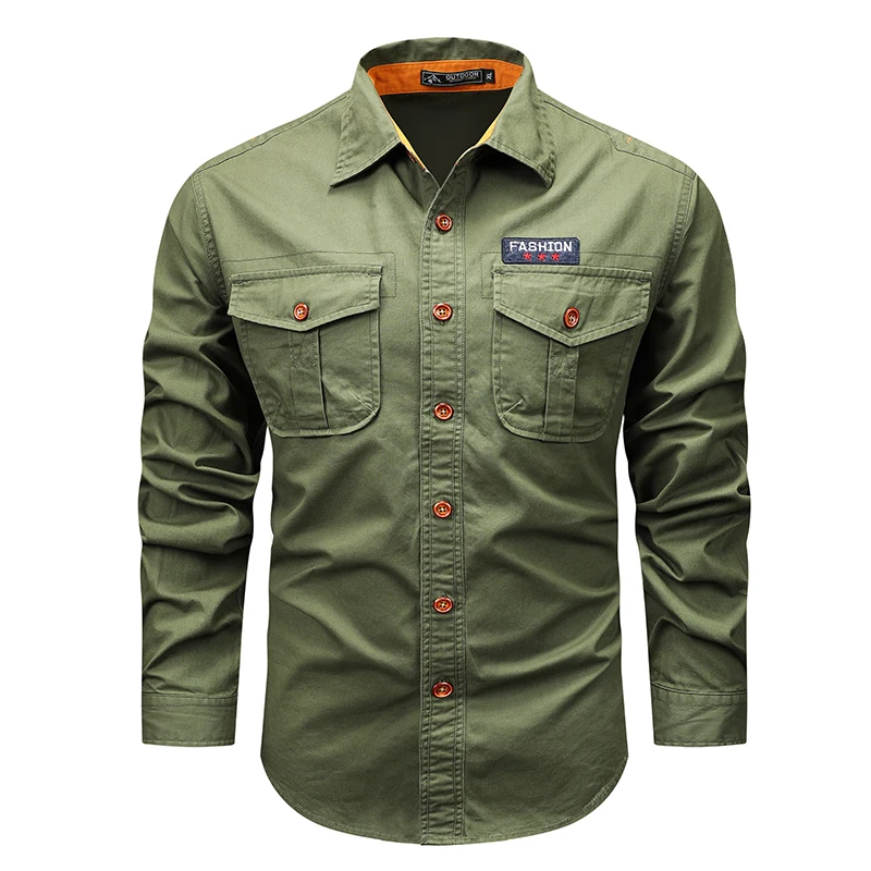 Primavera autunno uomo Cargo cotone camicie a maniche lunghe uomo Casual risvolto camicie tattiche militari camicette da esterno maschili Polo 5XL