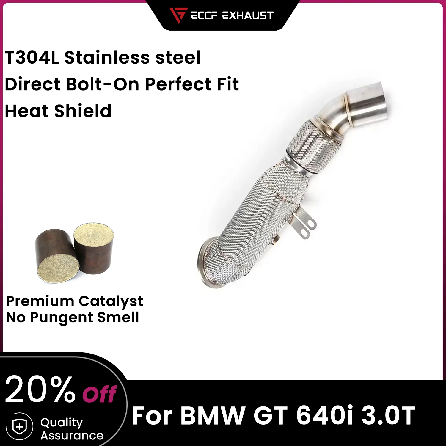 

ECCF Sports Downpipe With Heat Shield For BMW GT 640i 3.0T Aggressive Exhaust Sound High Flow Performance Upgrade