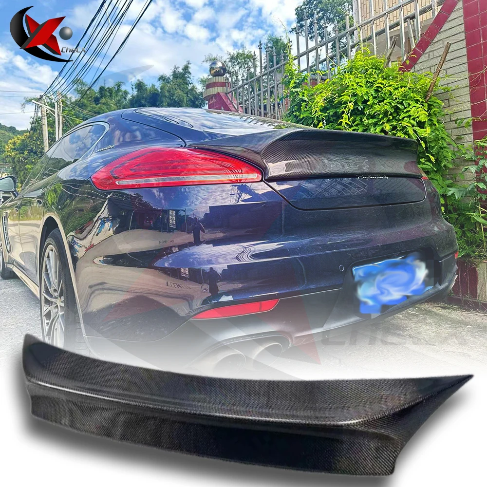 Cocok untuk Porsche Panamera 970.2 2014 2015 2016 penutup dekoratif tutup bagasi Bergaya V Spoiler bibir serat karbon berkualitas tinggi