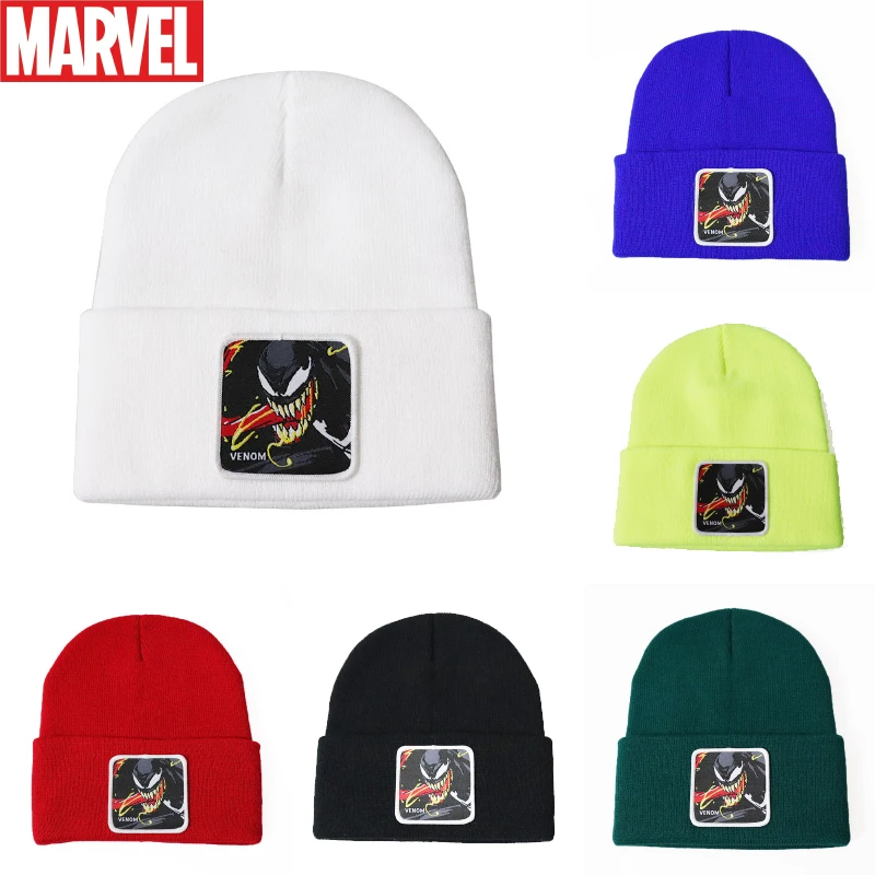 

Marvel Anime Figures Peripheral Venom Synthetic Fiber Acrylic Knitted Hat Wool Cap Autumn Winter Cold Protection Warm Gifts