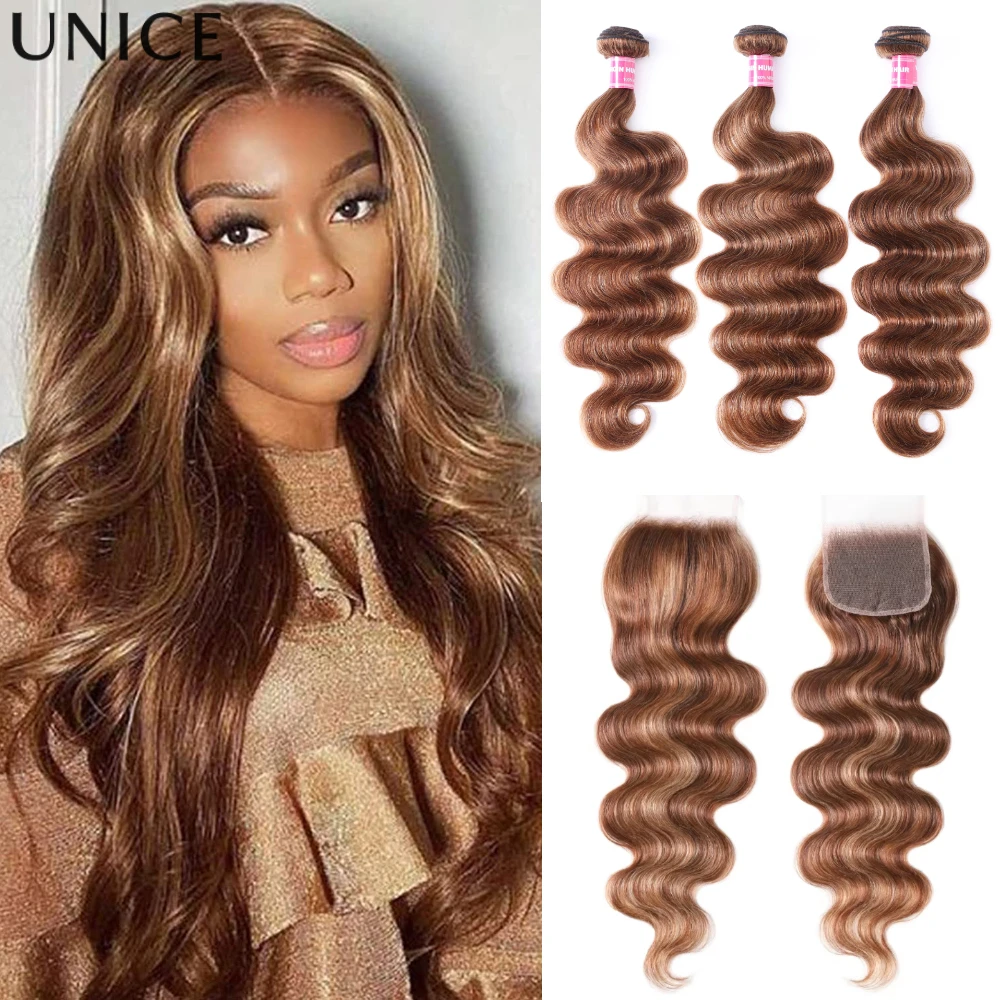 

Наборы светлых блонд-косичек UNice с эффектом Body Wave, 2/3/4 шт. с кружевной застежкой 4x4, 100% натуральные человеческие волосы, для создания париков с плотностью 300%