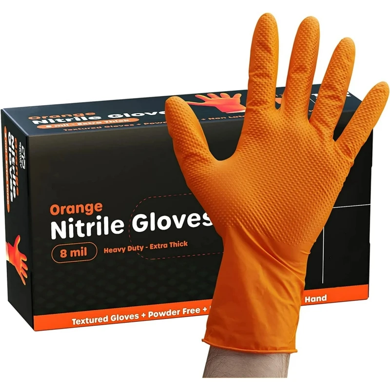 8mil Nitrile Gloves Thick 30/50PCS Industrial Disposable Gloves with Diamond Textured Latex Free Heavy Duty Mechanic Auto Gloves