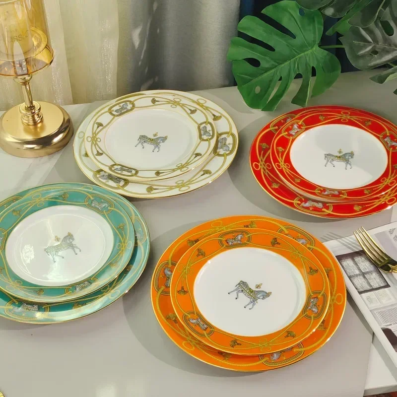 

Luxury Bone China Dishes 8 10 inch Plates Porcelain Dessert Cake Dish Pastry Fruit Tray Ceramic Tableware Steak Dinner Plates