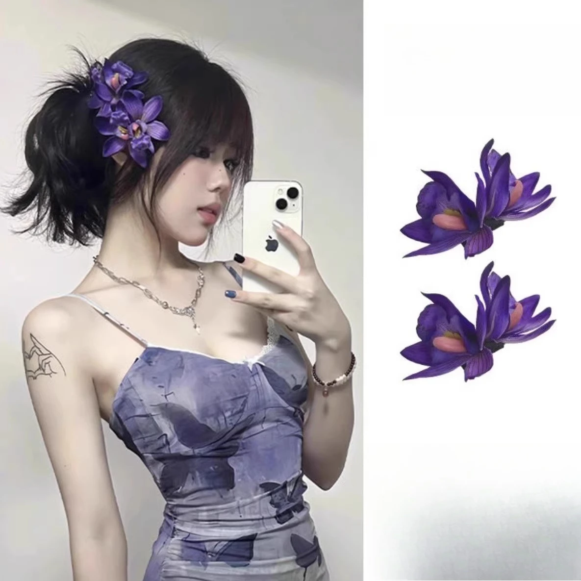 

Purple flower hairpin female side simulation flower fake flower headgear hairpin hair accessories headflower seaside vacation