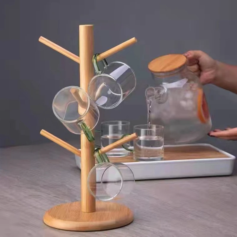 Water Cup Holder Detachable Coffee Mug Holder with 6 Hooks Detachable Cup Tree Space-Saving Cup Rack for Home Kitchen