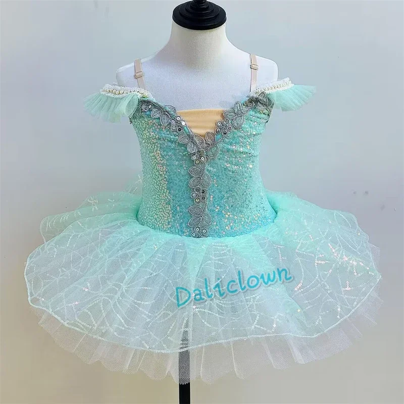 Ballerina Princess Party Costume Kids Sequin Flower Dress Girls Dance Wear Gymnastic Ballet Leotard Platter Pancake Tutu Dress