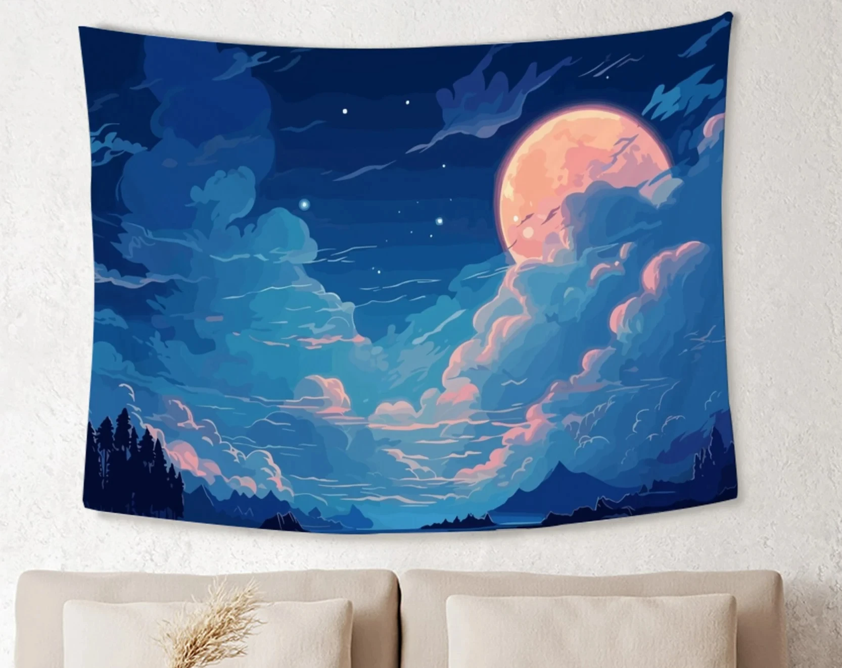 Night Sky Moon & Clouds Tapestry – Nature Landscape Wall Hanging Art for Bedroom & Dorm Home Decor