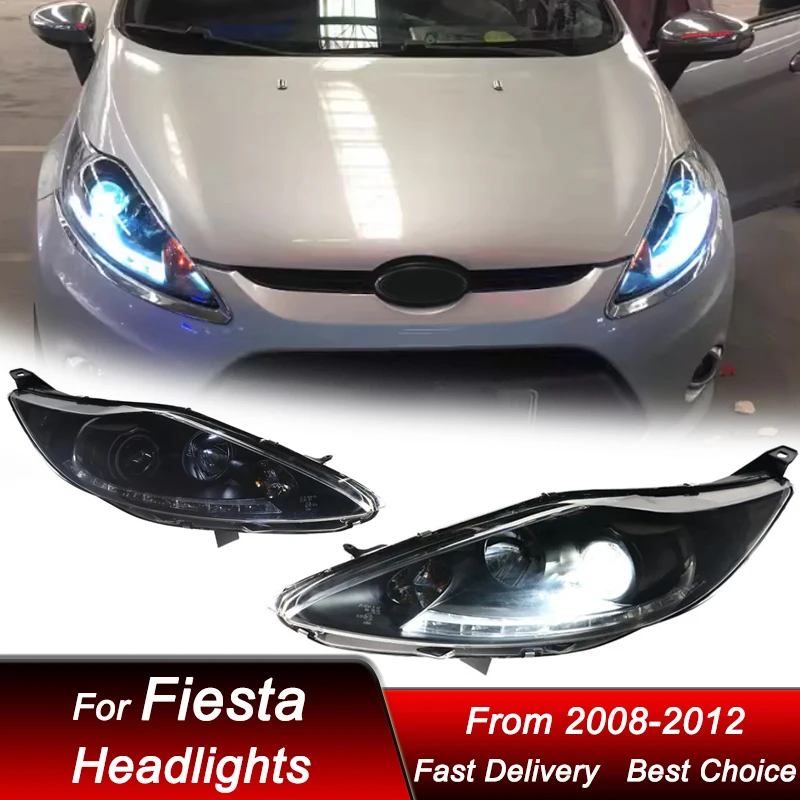 

Светодиодные фары для Ford Fiesta 08-12, E-mark DOT, новый стиль, комплект для модернизации с проекционными линзами, аксессуары.