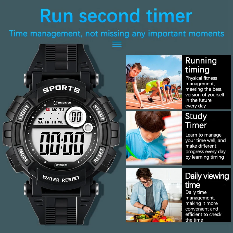 UTHAI CE150 ساعة عصرية للطلاب بإضاءة ليلية مقاومة للماء للأولاد، ساعة إلكترونية رياضية رقمية متعددة الوظائف