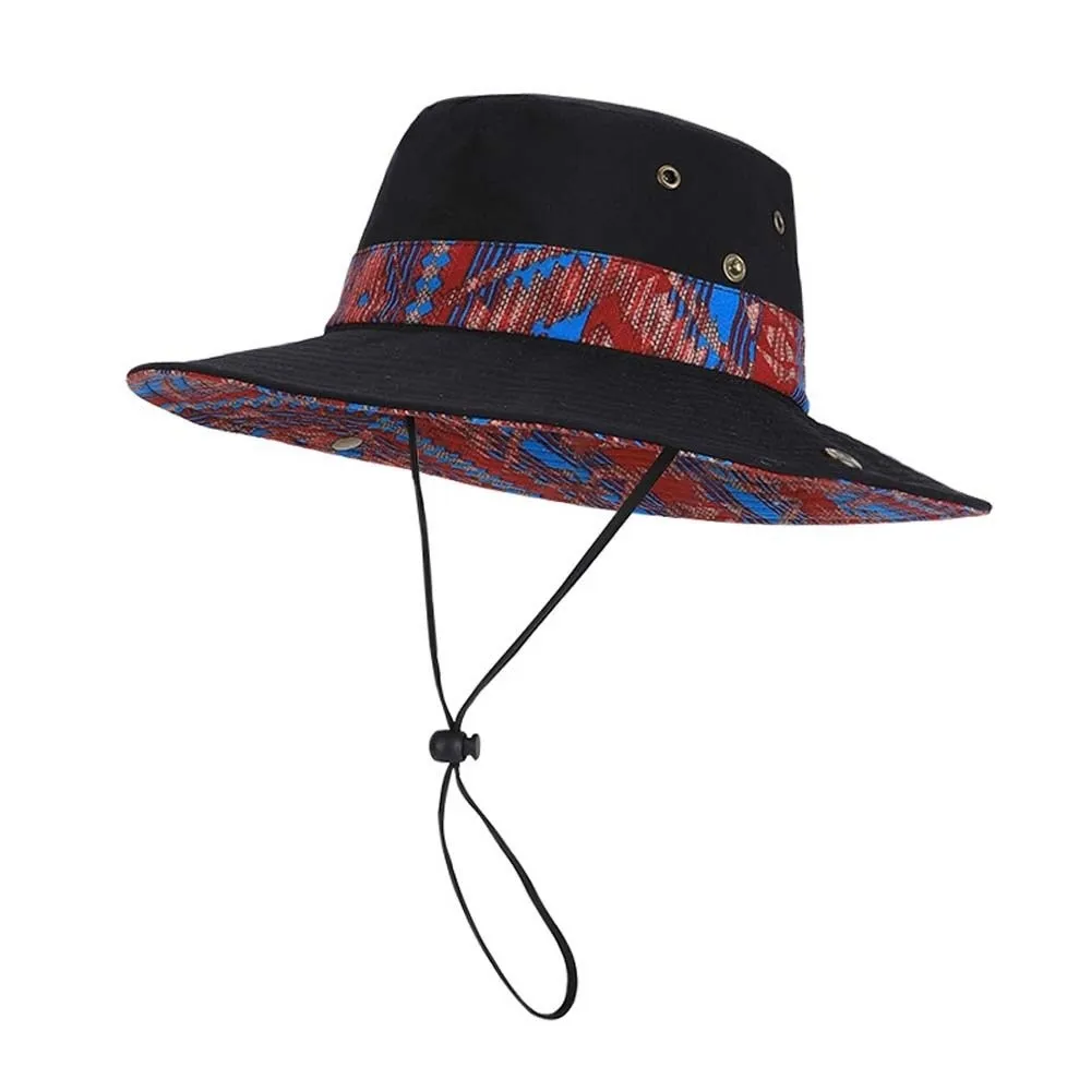 

Breathable Quick Drying Hiking Cap Sombrero Dual-use Sunshade Cowboy Hat Ethnic Style Patterns Polyester Unisex Fisherman Hat