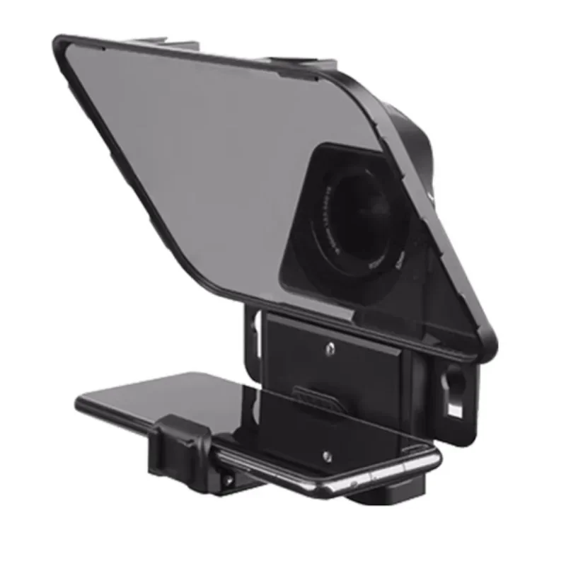 Teleprompter, portable mobile phone interview host, outside shot teleprompter