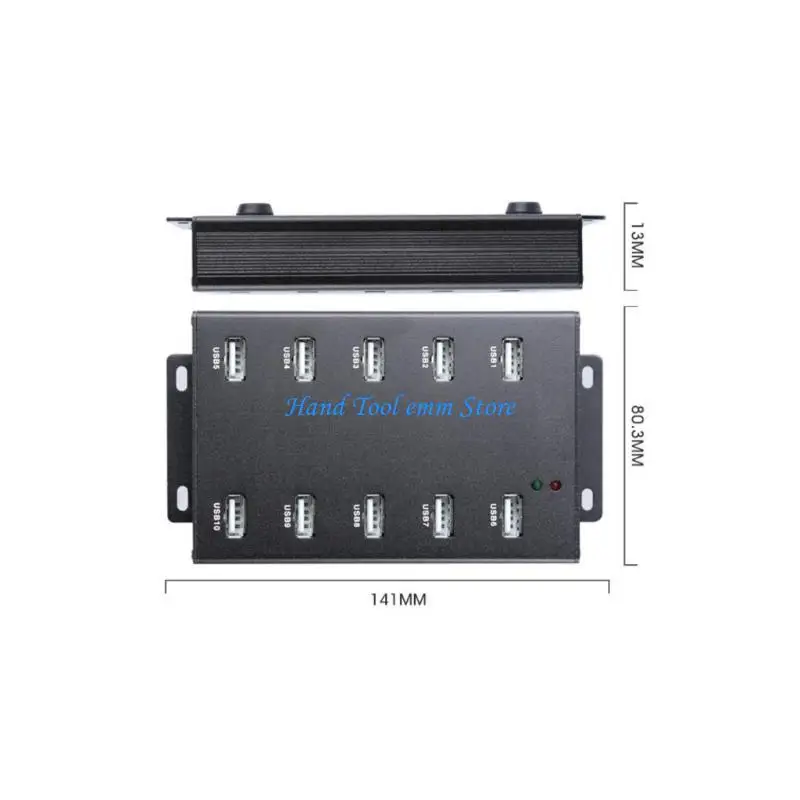 H37F 10 Port USB 2.0 Adapter Hub 480Mbps Stable Power Supply Wide Compatibility