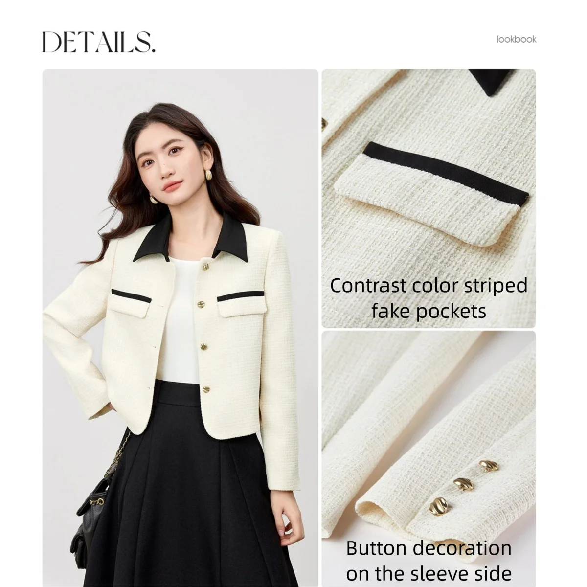 SENTUBILA Women's Chenille Jackets Color-Block Turn-down Collar Short Jackets 2025 Autumn Elegant Style Woman Clothing 153WA2164