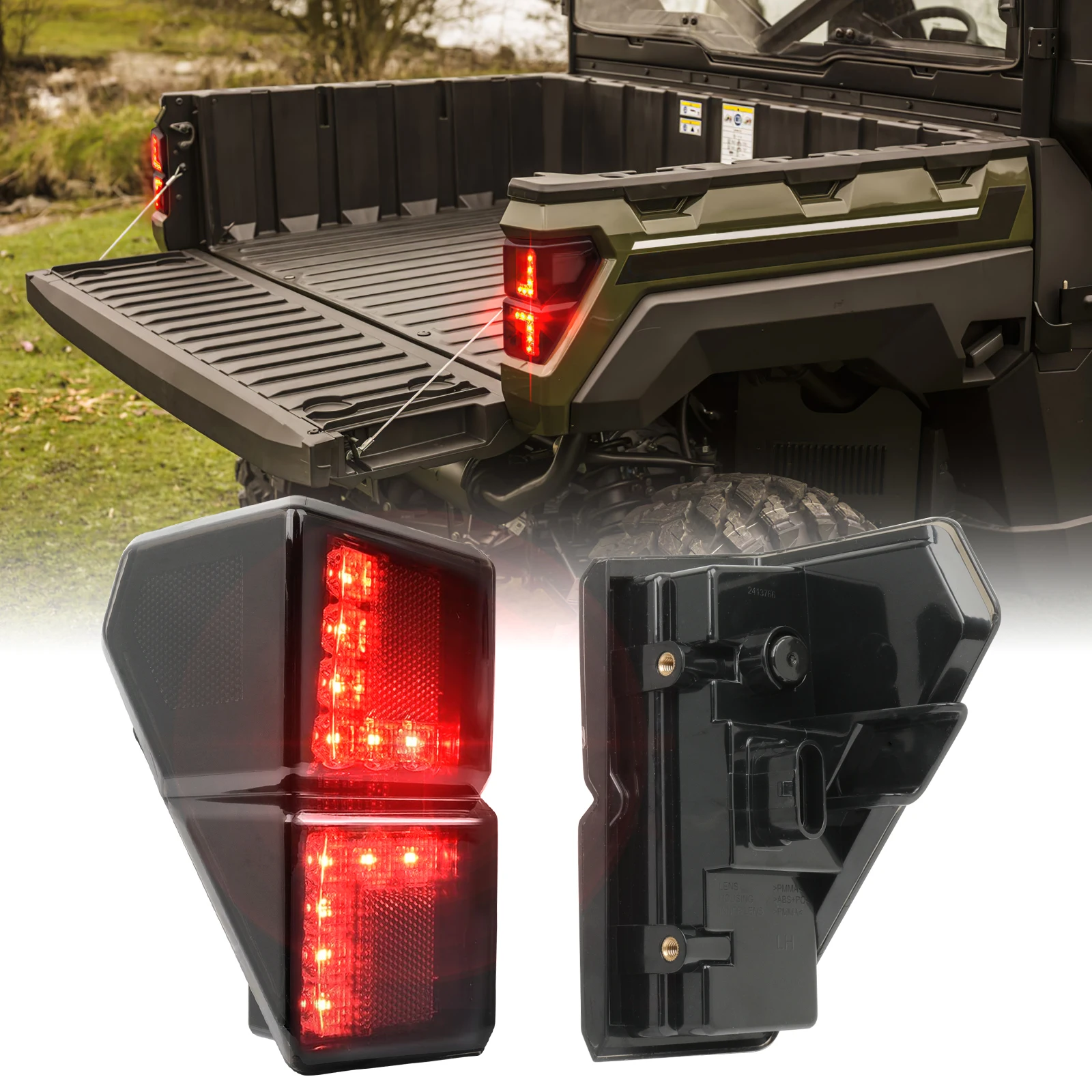 

12V UTV ATV Taillights ABS For Polaris Ranger Crew XP 1000 2017-2025 Tail Rear Light Brake Stop Turn Signal Lamp