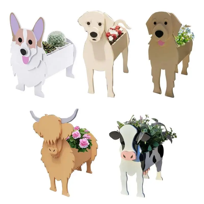 Garden Flower Pot Dog Shape Planter Cow Corgi Labrador Golden Retriever Pots DIY PVC Flower Planters Garden Home Decor