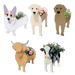 Garden Flower Pot Dog Shape Planter Cow Corgi Labrador Golden Retriever Pots DIY PVC Flower Planters Garden Home Decor