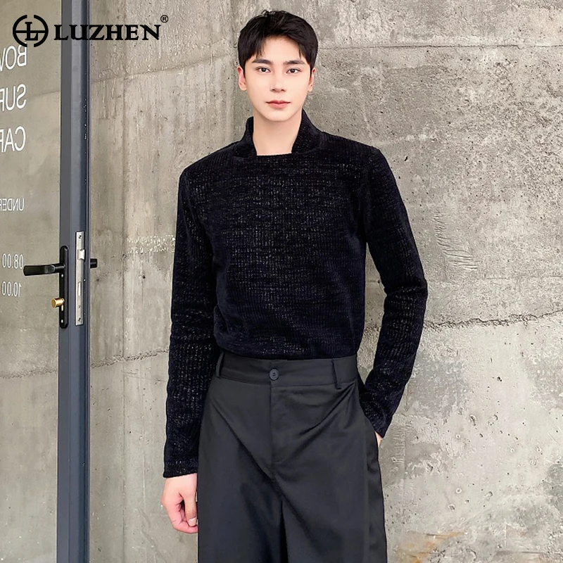 

LUZHEN 2024 Fashion One Line Standing Neck Knitted Tops Men's Trendy Elegant Solid Color Handsome Sweater Free Shipping LZ1283