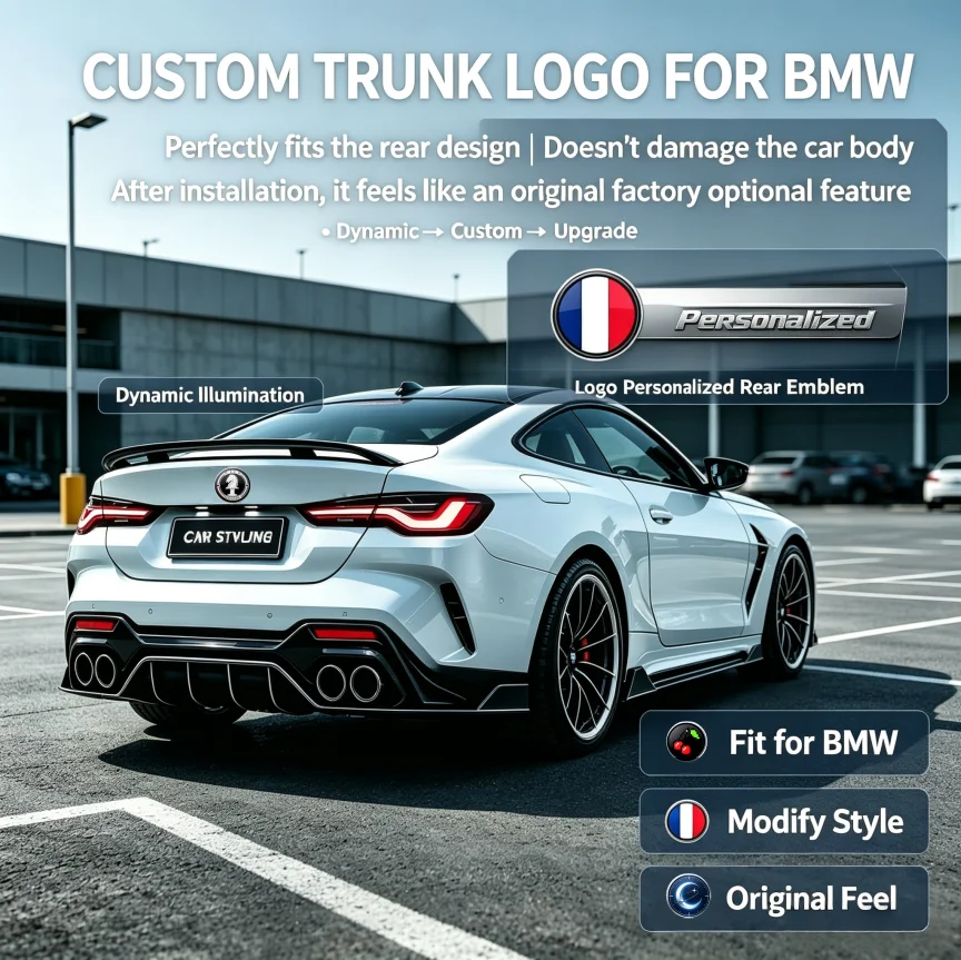 Custom LED Dynamic Car Badge for BMW, Intelligent Illuminated Rear Trunk Logo with Multiple Animation Modes