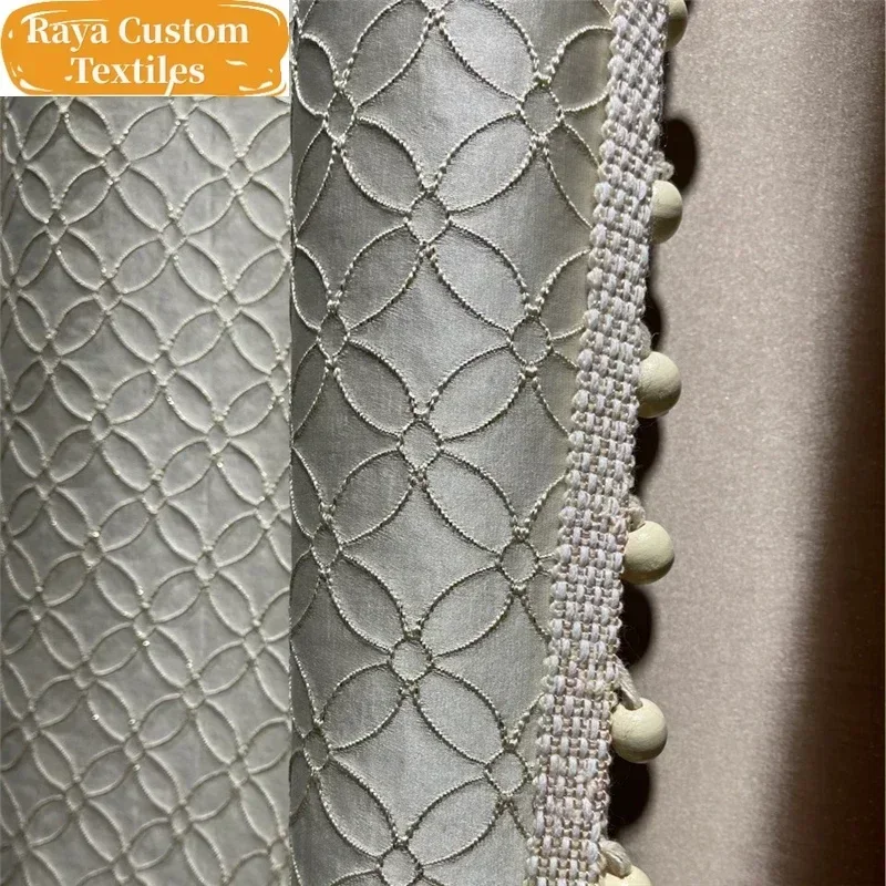 

Luxury Cream Color Embossed High-precision Four-leaf Flower Lace Princess Tulle Window Curtains for Living Dining Room Bedroom
