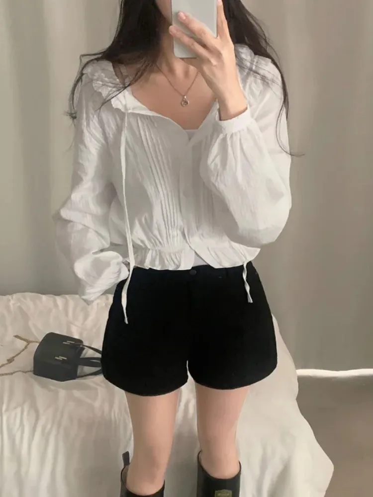 

Chic Spring Summer Faion Ruffle Collar Dstring Hooded Slimming Long Sve Women's irt Sun Protection Open Cardigan Coat