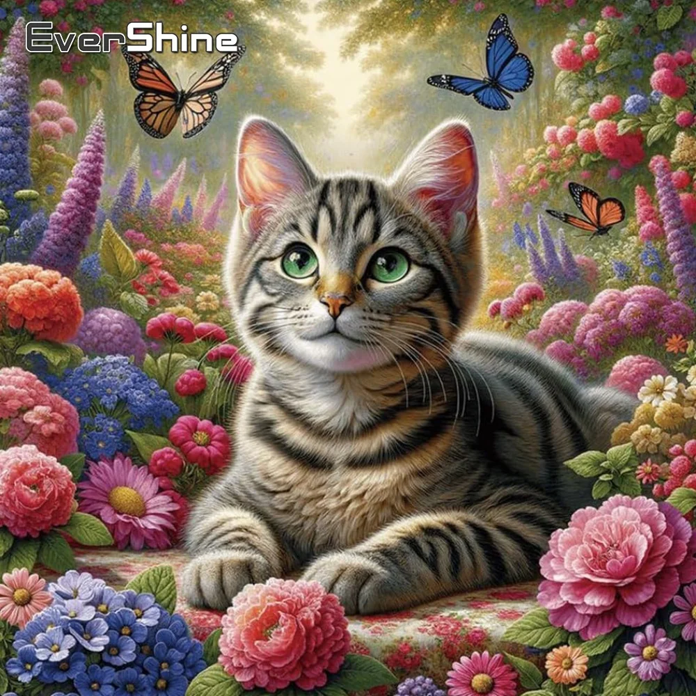 EverShine Neuerscheinung Diamant-Malerei Katzen-Tier-Sets Diamant-Stickerei Blumenbild Strass DIY Mosaik Kindergeschenk