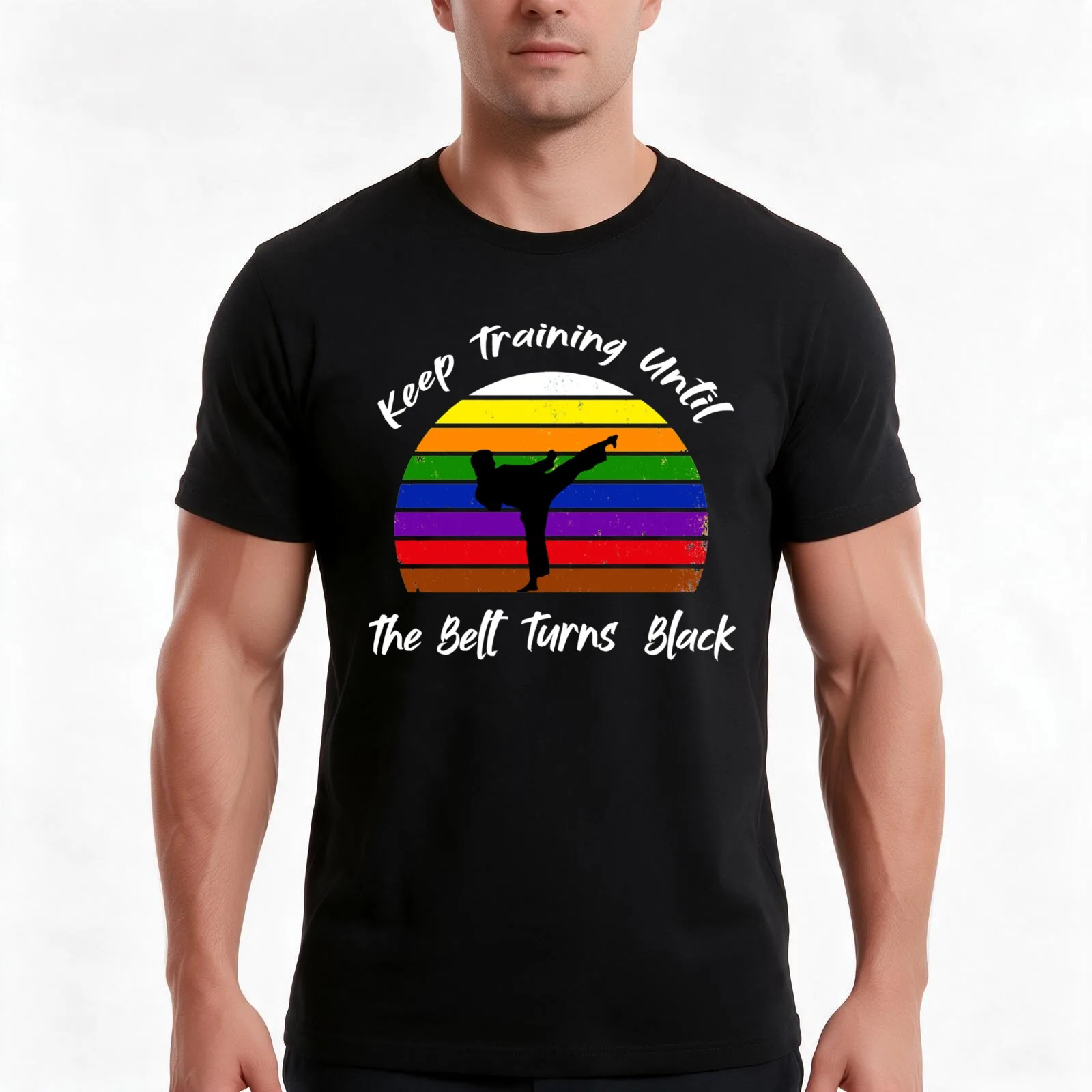 keep training until the belt turns black Keep Rolling T-Shirt, Summer Casual Cotton Tee, Oversized Streetwear Tops, 100% Cotton