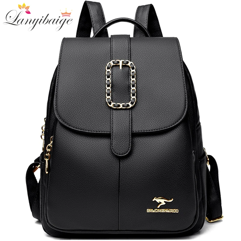 

Luxury Leather Fashion Women Backpack Outdoor Travel Bag Large Capactiy Girl Schoolbag Daily Knapsack Mochila Feminina Sac A Dos