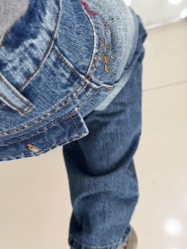 Retro American Embroidered Knife  Jeans Women's Autumn Winter Loose Straight Leg Wide Leg Floor Length Scythe Pants