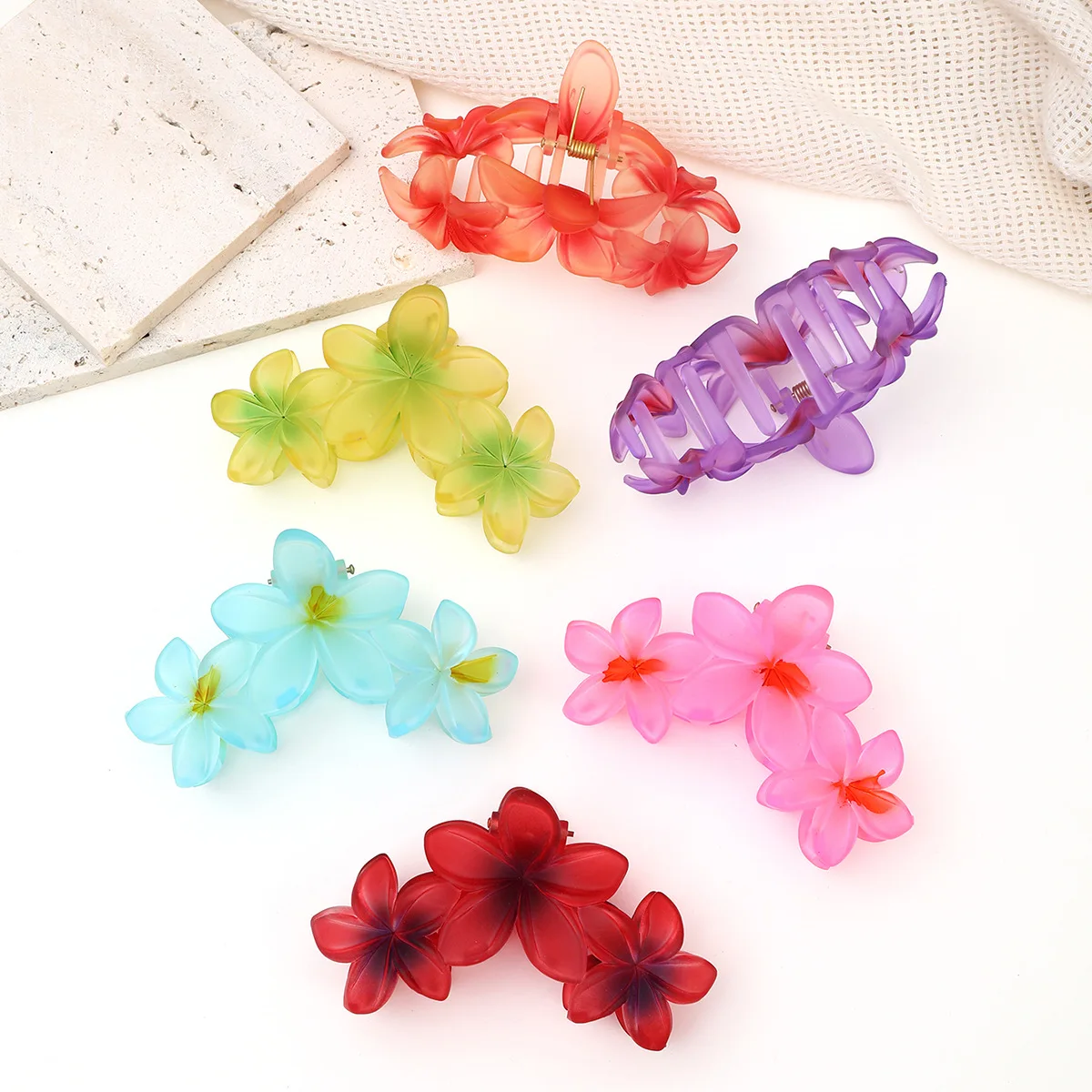 Fashion Gradient Jelly Colorful Big Flower Hair Clips Claw Hairpin For Women Girls Beach Vacation Bohemia Hairgrip Accessories