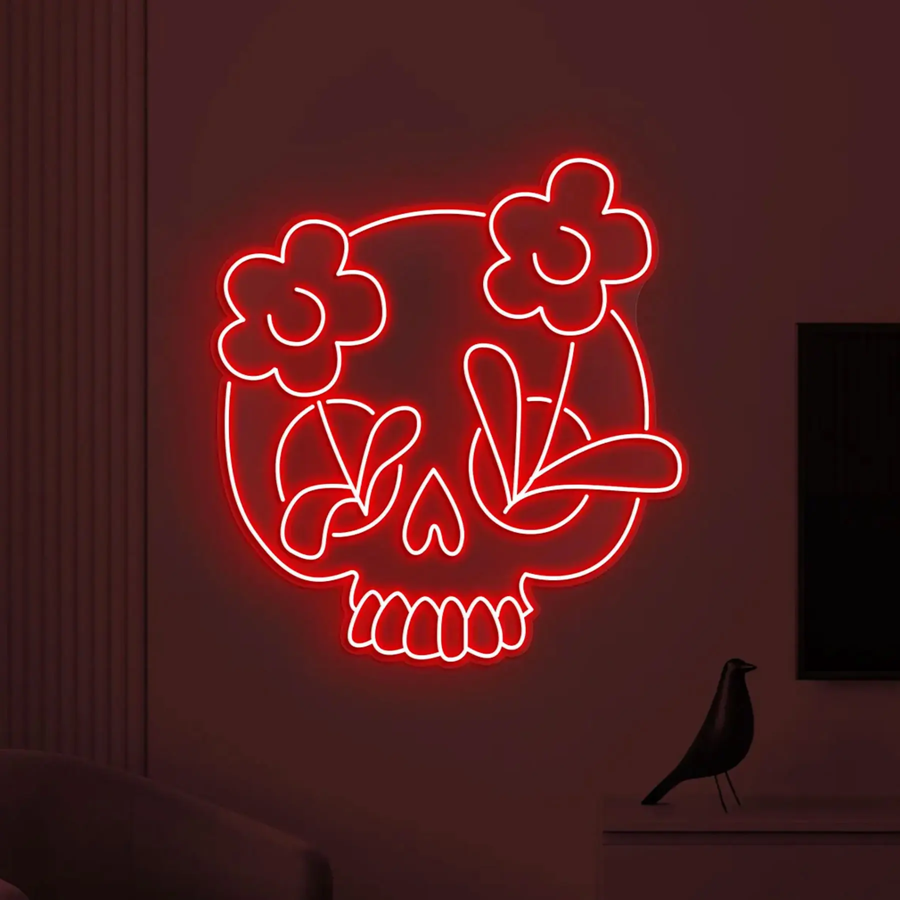 Anime Skull Neon Sign Flower Skull Wall Decor Bar Beer Man Cave Neon Horror HouseGame Room Sign Flower With Skull Neon