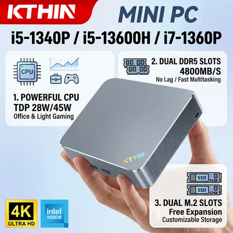 PC Mini DDR5 KTHIN MID3 Mini PC Intel 13th Gen I5 I7 2.5G+1G Dual LAN Dual DDR5 Dual M.2 SATA PCIe4.0 Dual 4K Display Business Mini Computer