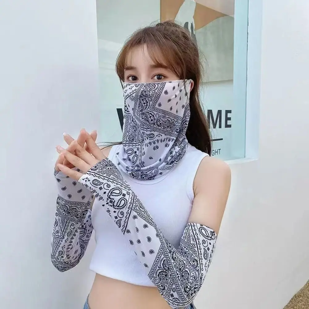 Anti-UV Sunscreen Face Mask Thin Sleeves Breathable Half Face Cover Ice Silk Summer Mask Sleeves Set Cycling Bike Motorcycle