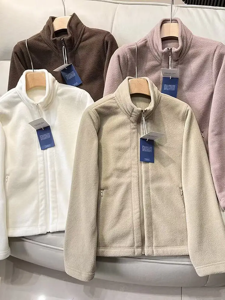 Women's Fleece Jacket Windproof Stand Collar Warm Zipper Slim Fit Autumn Winter New Style Casual Style Inner  Parka Coat