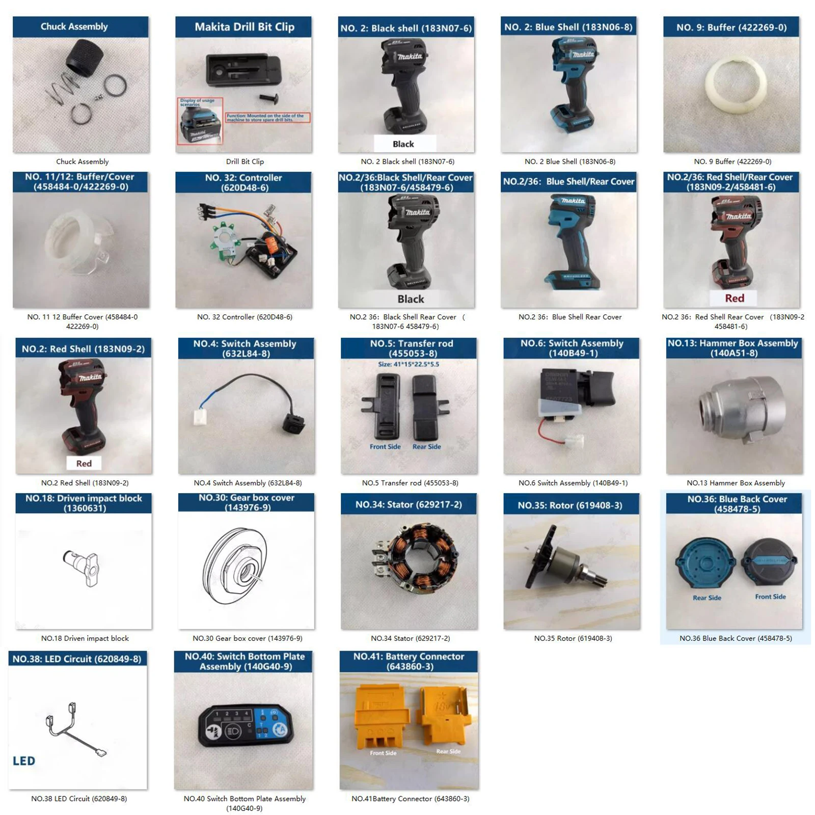 Imagem -02 - Makita-original Switch Assembly Parts Switch Assembly Transfer Rod Hammer Box Estator para Dtd171 Chave de Fenda de Impacto Recarregável