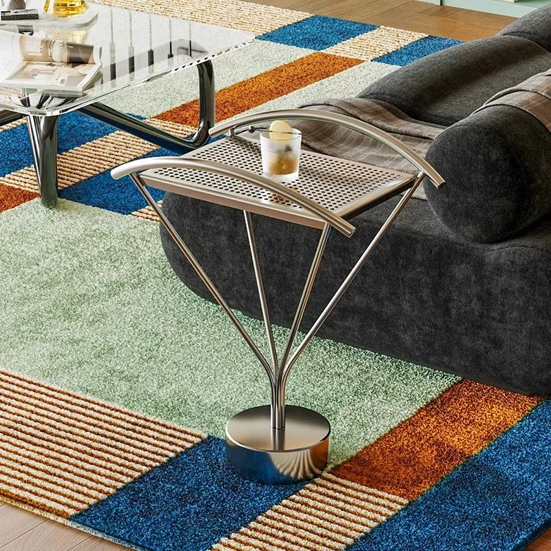 Light luxury and high-end sense, stainless steel small side table, villa living room small coffee table