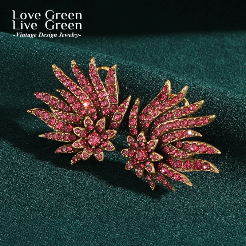 

Vintage Pink Rhinestone Flower Earrings Stud For Woman Luxury Designer Jewelry Accessories Statement Party Accessories 2025 New