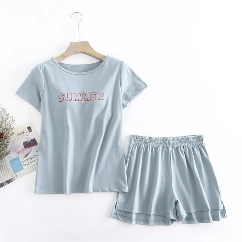 

Letter Short Sleeve Shorts Women Sets New Modal Cotton Print Sleepwear Chest Pad Slim Student Pajamas Home Suit Pijama Feminino