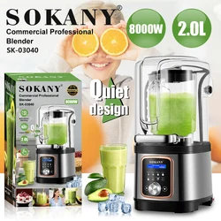 Profesjonalny blender komercyjny Houselin z osłoną Cicha obudowa dźwiękowa 8000W Industries Mocny i cichy, samoczyszczący